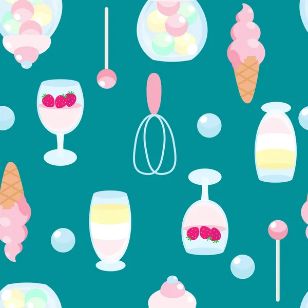 Motif Sans Couture Bonbons Crème Glacée Gelée Crème Fouet Sucettes — Image vectorielle