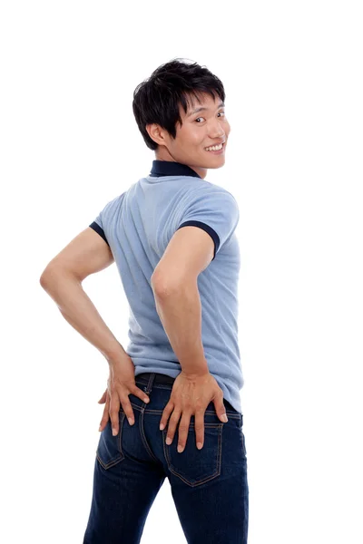 Junge asiatische Mann zeigen unten — Stockfoto