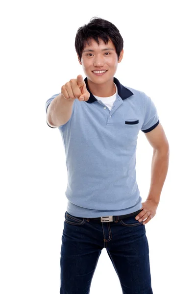 Asian young man indicate something. — Stock Photo, Image