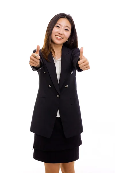 Successful happy Asian businesswoman showing thumb — Stock Photo, Image