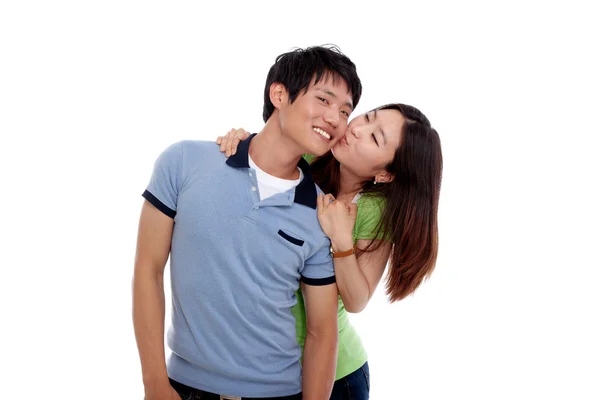 Happy couple hugging and kissing — Stock Photo, Image