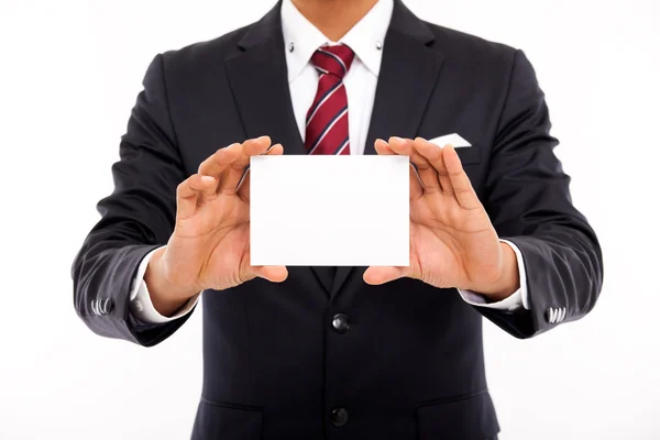 Hombre de negocios con tarjeta en blanco — Foto de Stock