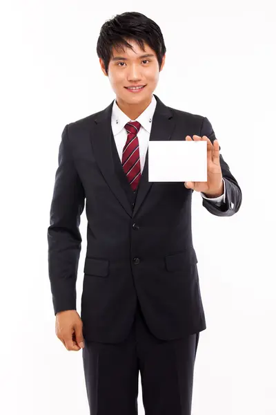 Hombre de negocios con tarjeta en blanco — Foto de Stock