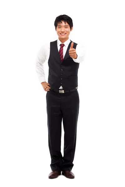 Mostrando polegar jovem asiático homem de negócios . — Fotografia de Stock