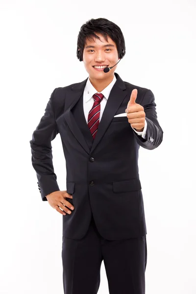 Atendimento ao cliente homem operador sorrindo — Fotografia de Stock