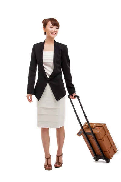 Fröhliche Geschäftsfrauen mit Reisetasche — Stockfoto