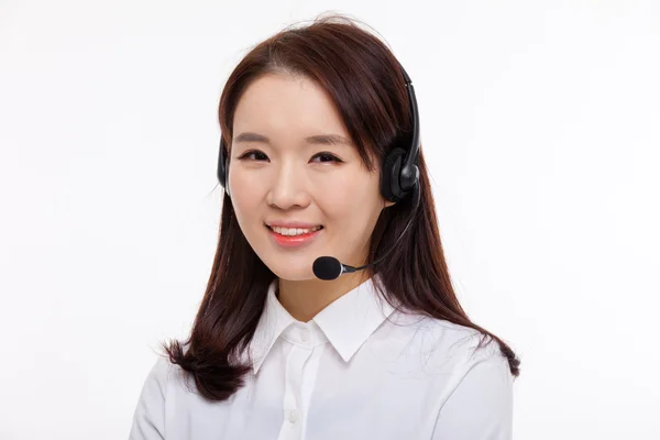 Sorridente operatore call center donna d'affari — Foto Stock