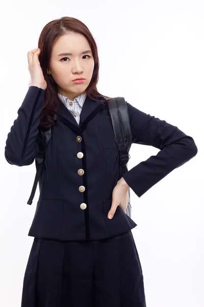Jeune jolie asiatique étudiant ayant un touble . — Photo