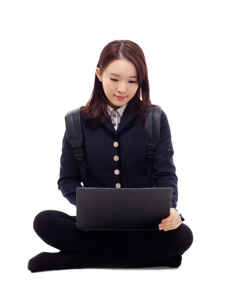 Yong pretty Asian student studying whit laptop — Stock Photo, Image