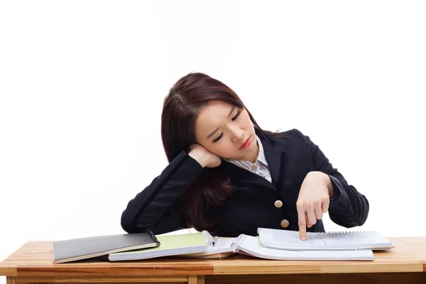 Young Asian student having trouble on desk. — Stock Photo, Image