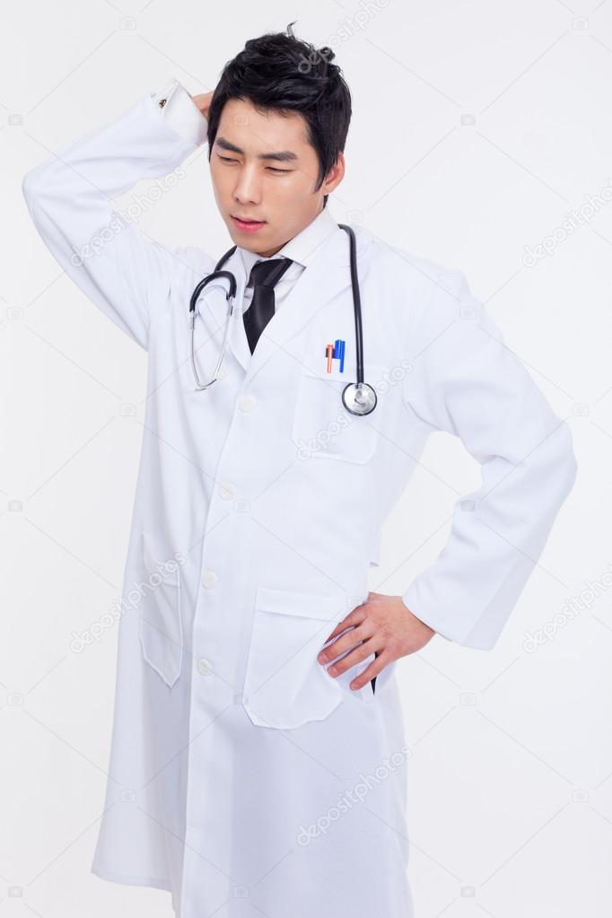 Screaming messy asian doctor