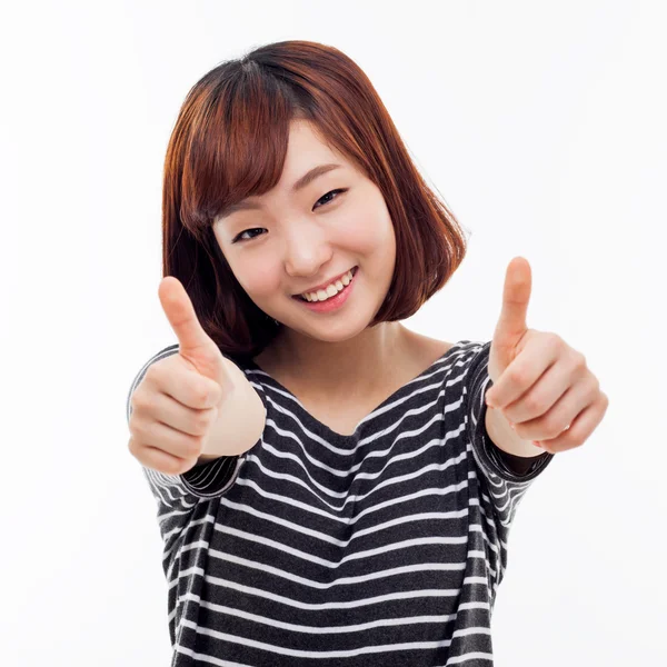 Joven mujer asiática mostrando pulgar . —  Fotos de Stock