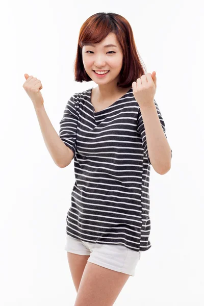 Joven asiático mujer mostrando puño —  Fotos de Stock