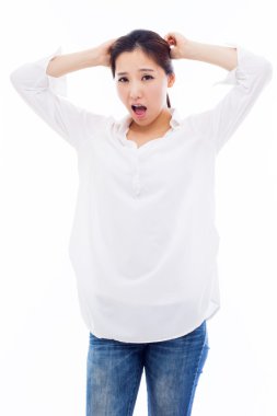 bir stres sahip genç bir Asyalı kadın