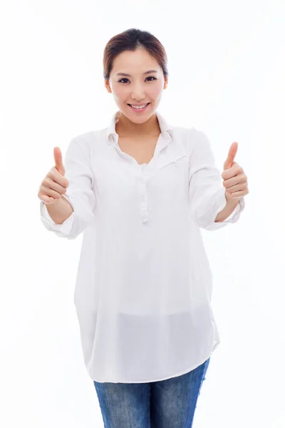 Young Asian woman showing thumb. — Stock Photo, Image