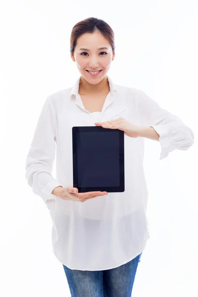 Vrouw met tabletcomputer. — Stockfoto