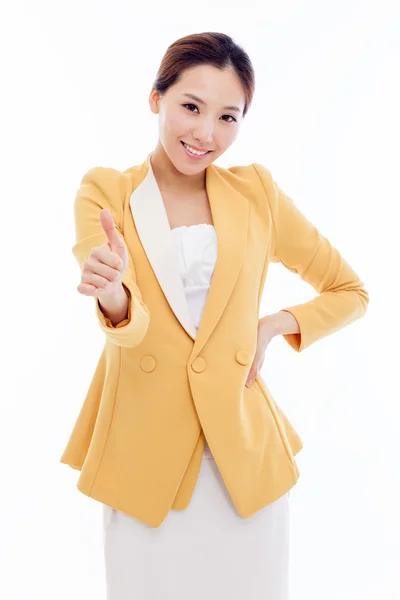 Framgångsrika glad asiatiska affärskvinna visar tummen. — Stockfoto