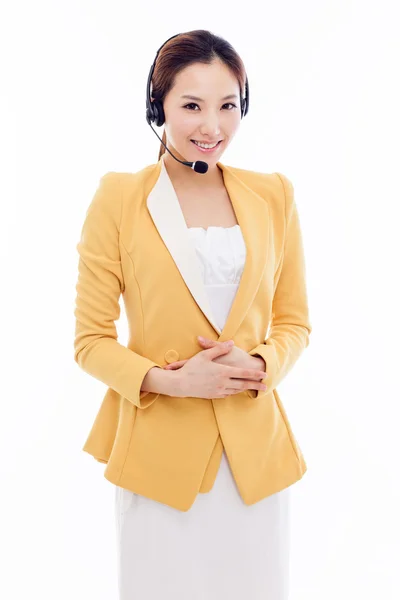 Smiling call center operator business woman — Stock Photo, Image