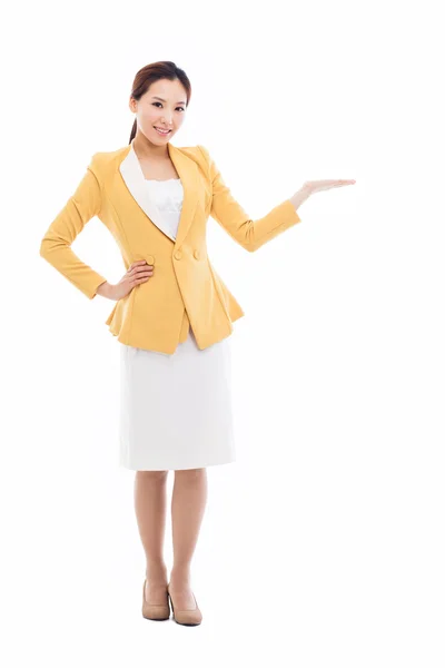 Asian business woman indicate blank space — Stock Photo, Image