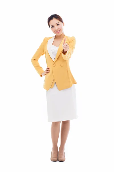 Successful happy Asian businesswoman showing thumb. — Stock Photo, Image