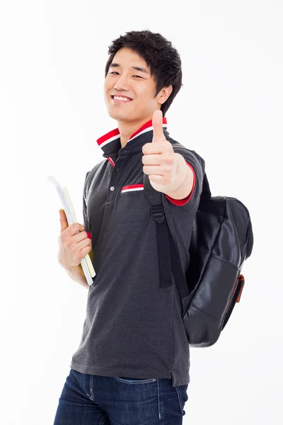 Joven asiática estudiante mostrando pulgar —  Fotos de Stock