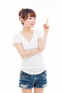 Asyalı kadın bir şey sunmak.