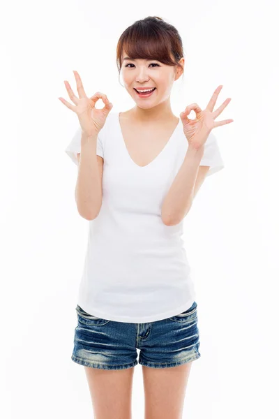 Cute woman with okay hand gesture — Stock Photo, Image