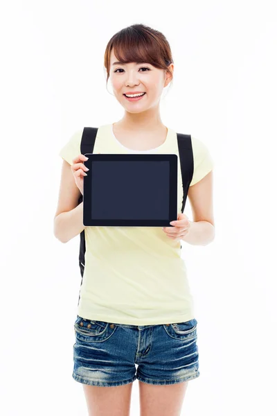 Vrouw met tabletcomputer — Stockfoto