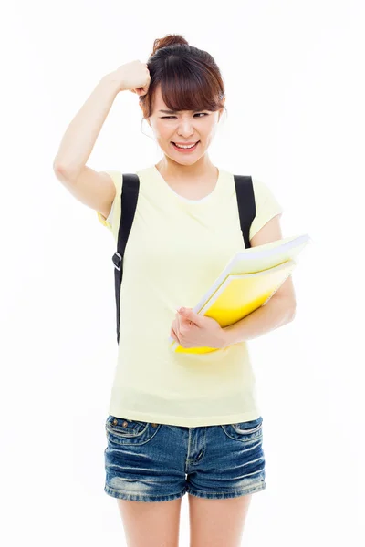 Jonge Aziatische stdudent meisje met een stress. — Stockfoto