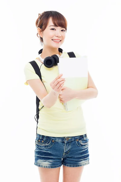 Young Asian student showing empty card. — Stock Photo, Image