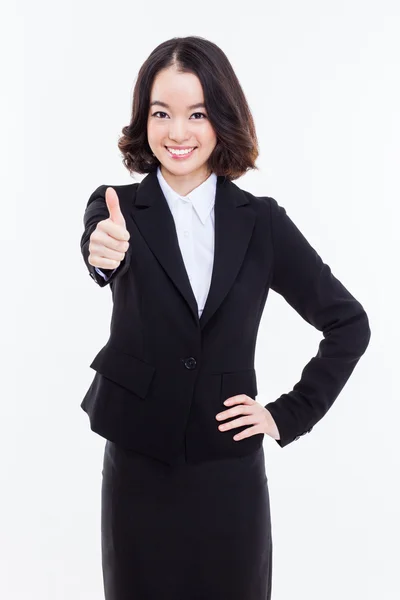 Éxito feliz asiático empresaria mostrando pulgar . — Foto de Stock