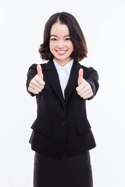 Erfolgreiche glücklich asiatische Geschäftsfrau zeigen Daumen. — Stockfoto
