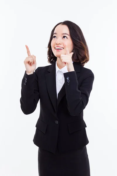 Young business woman point up side — Stock Photo, Image