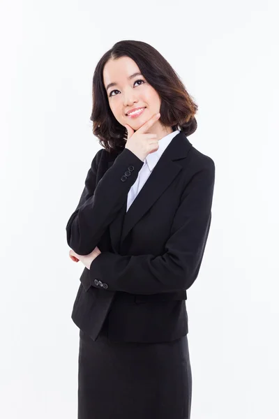 Thinking young Asian woman isolated on white background — Stock Photo, Image