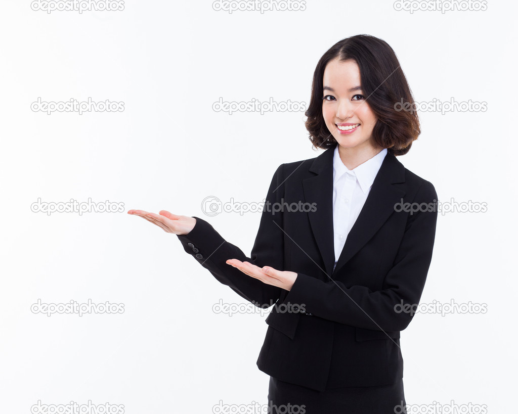 Asian business woman indicate blank space