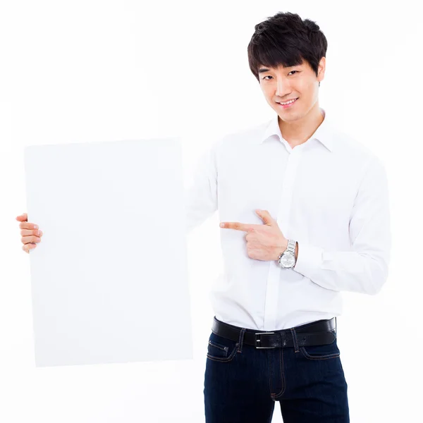 Young Asian man showing a pannel card — Stock Photo, Image