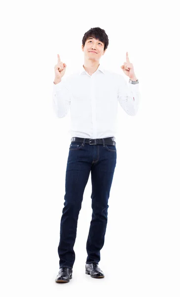 Young asian man indicated upside — Stock Photo, Image