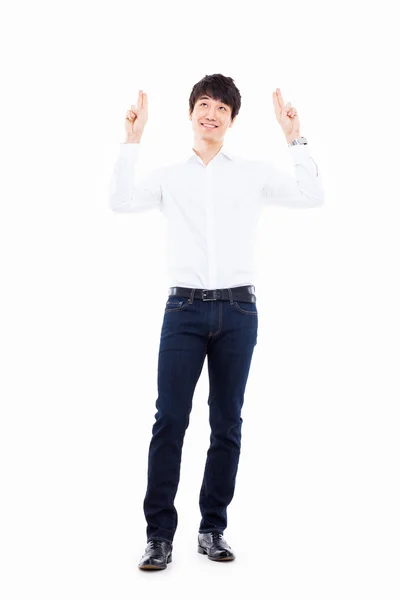 Young asian man indicated upside — Stock Photo, Image