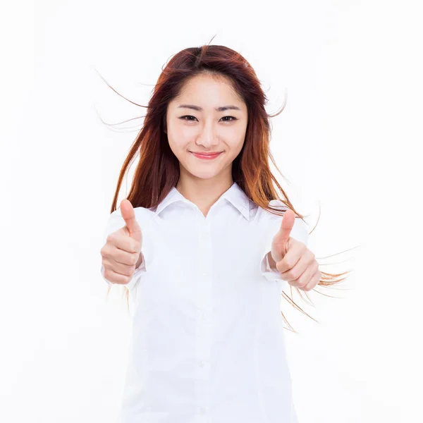 Giovane donna asiatica mostrando pollice . — Foto Stock