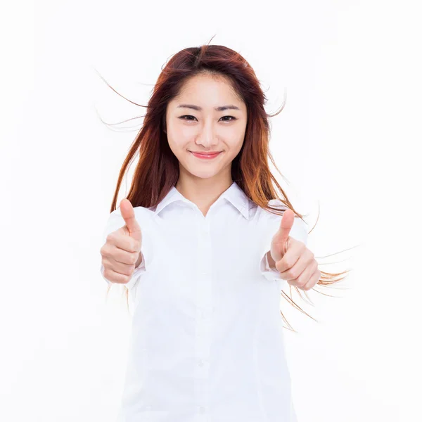 Young Asian woman showing thumb. — Stock Photo, Image