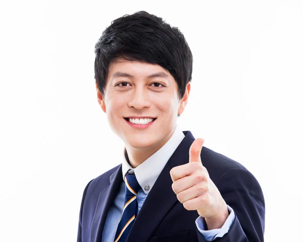 Mostrando polegar Asiático jovem homem de negócios close up tiro Fotografia De Stock