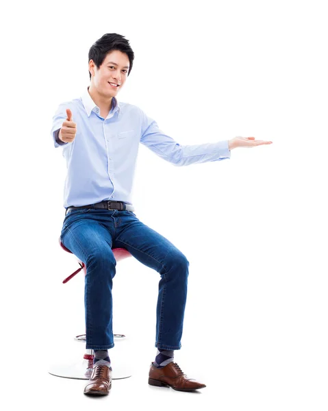 Asian man present something — Stock Photo, Image