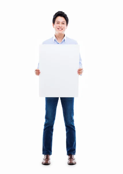 Asian young man showing pannel — Stock Photo, Image