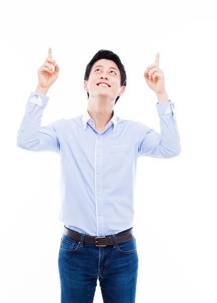 Young asian man indicated upside — Stock Photo, Image