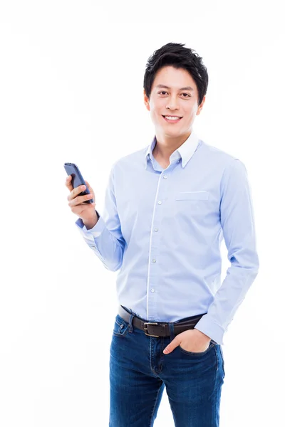 Junge asiatische Mann mit Telefon — Stockfoto