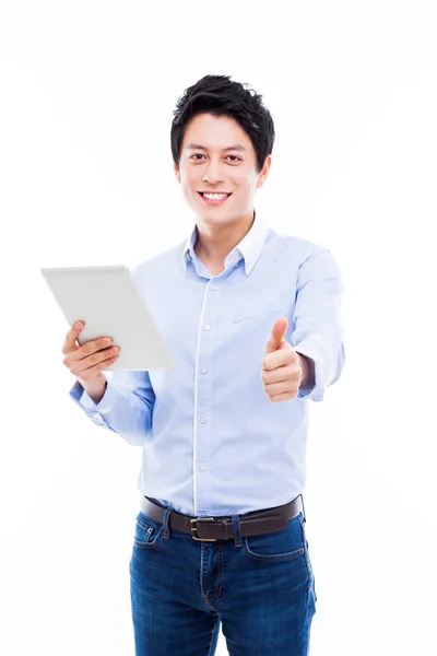 Young Asian man having a smard pad PC — Stock Photo, Image