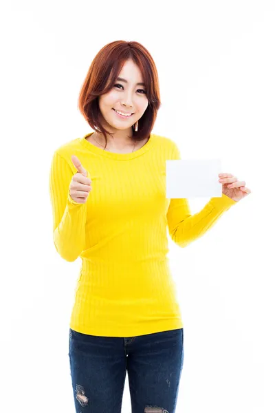 Asian woman showing empty card — Stock Photo, Image