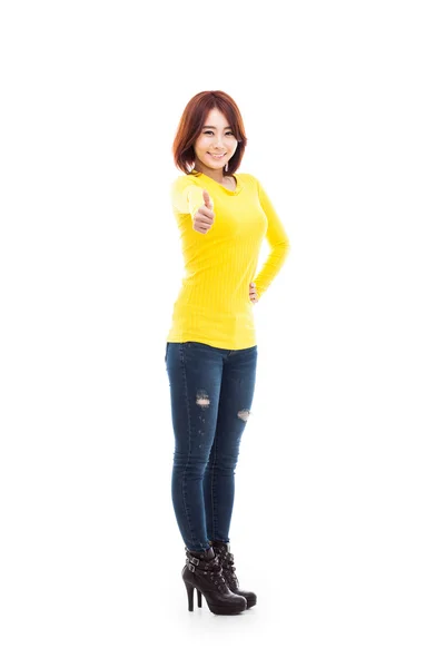 Young Asian woman showing thumb. — Stock Photo, Image