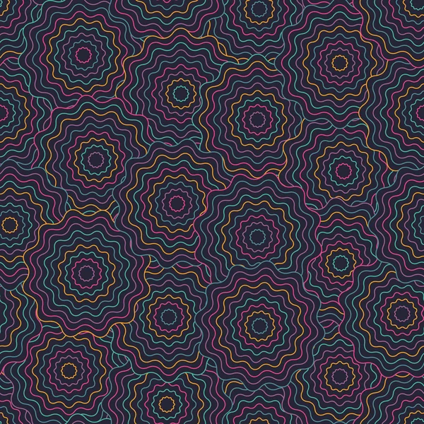 波線の色の円とのシームレスな抽象的なパターン。ベクトル イラスト — ストックベクタ