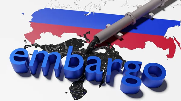 Rus petrol kaynaklarına uygulanan ambargonun 3D çizimi. Rus petrolüne bağımlılık kavramı. Rusya 'ya karşı yaptırımlar. 